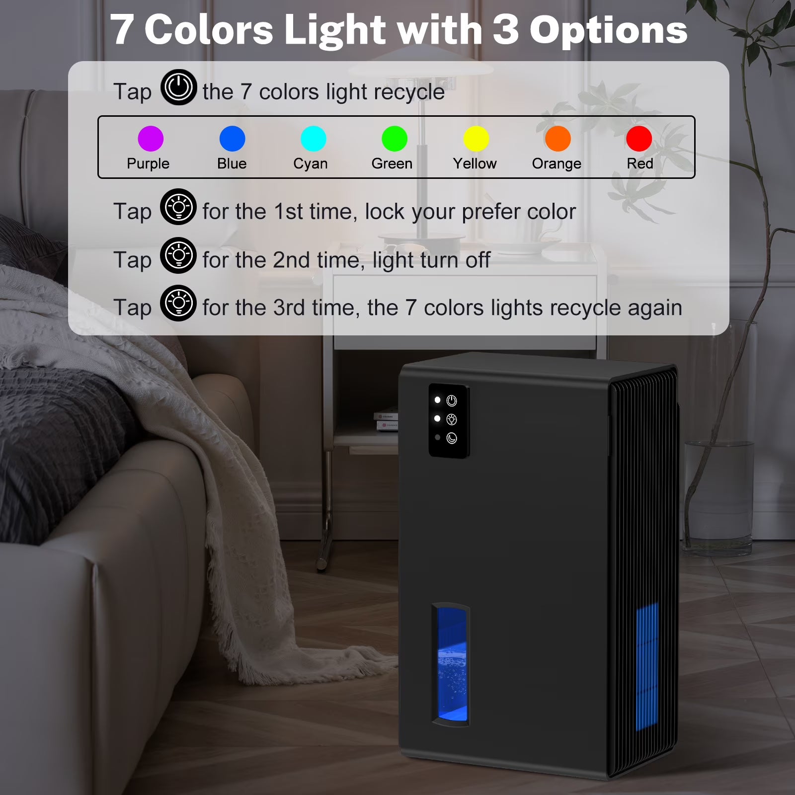 Dehumidifier for Home, 95 oz Water Tank, 800 sq.ft Auto Shut off Small Dehumidifiers for Bathroom Bedroom with 7 Colors LED Light