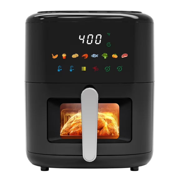 5QT Air Fryer, 8-in-1 Electric Hot Oven with Digital Touch Control, Visible Window, Nonstick & Dishwasher Safe Basket, Black